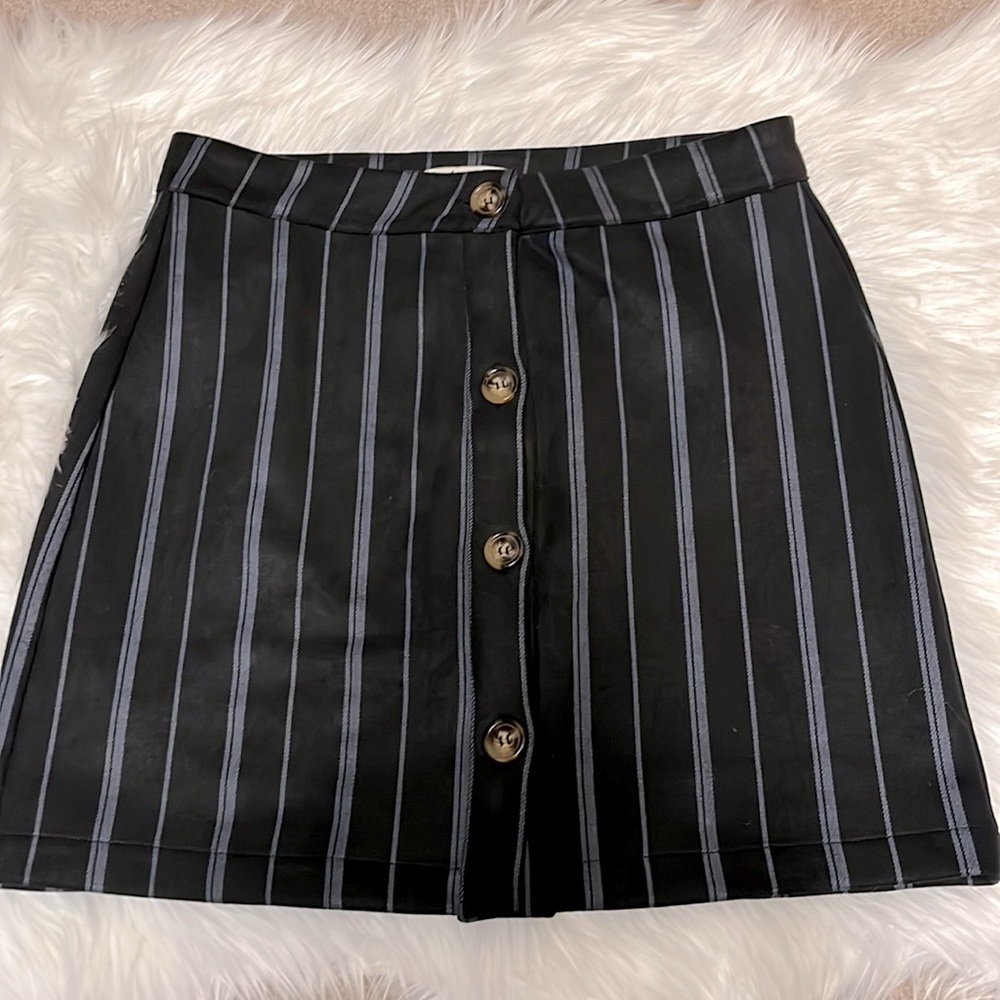 miami mini skirt. Black with grey stripes and tortoiseshell buttons. M.